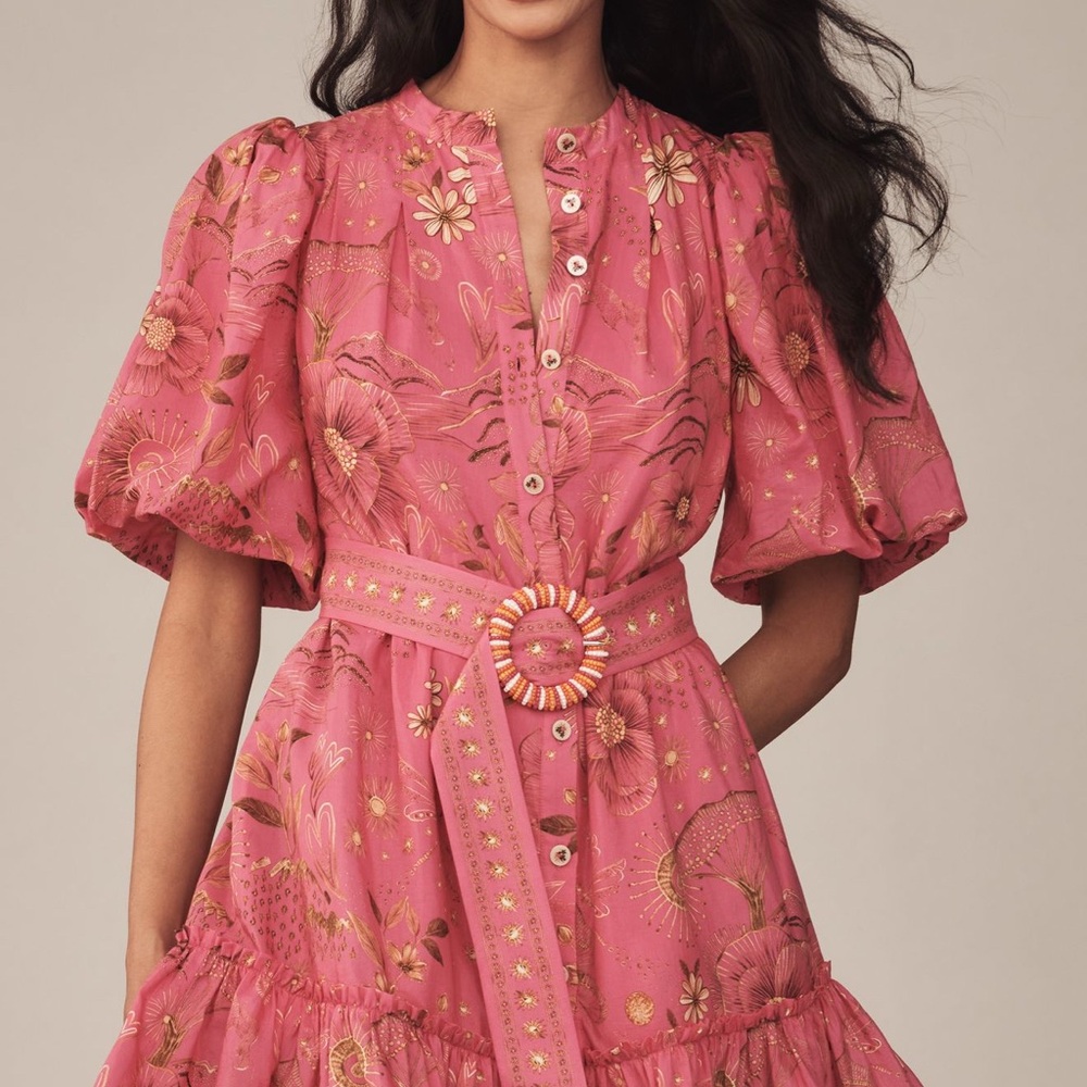 Farm Rio x Anthropologie Short-Sleeve Button-
Front Mini Dress